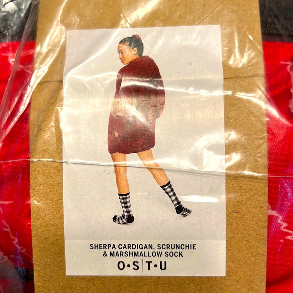 Pink Brand Burgundy Sherpa jacket, socks and scrunchy bundle in original bag